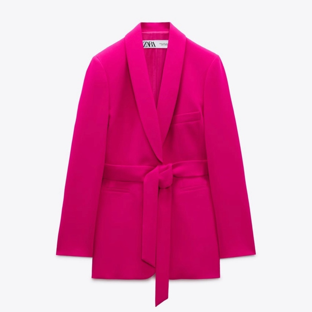 NWT Zara pink BLAZER Belted Suit Jacket Sz Small Sold Out! Matel Barbie movie💖